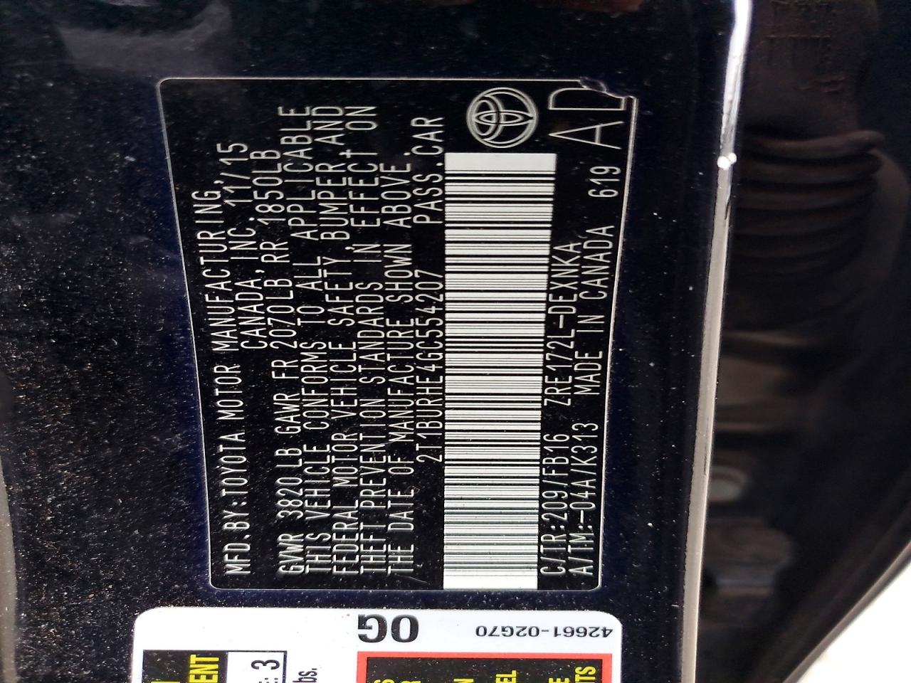 2016 TOYOTA COROLLA L photo 12