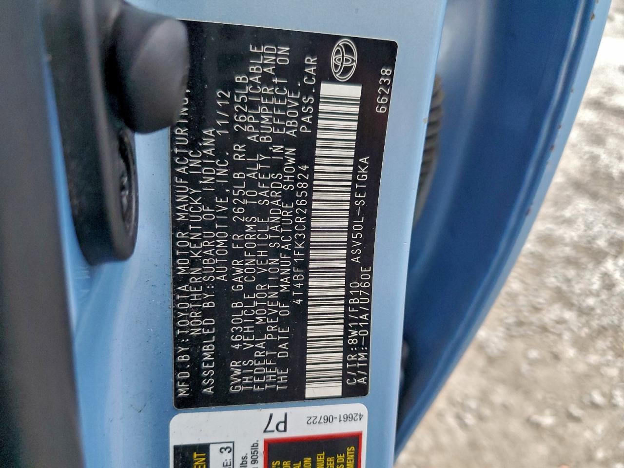 2012 TOYOTA CAMRY BASE photo 25