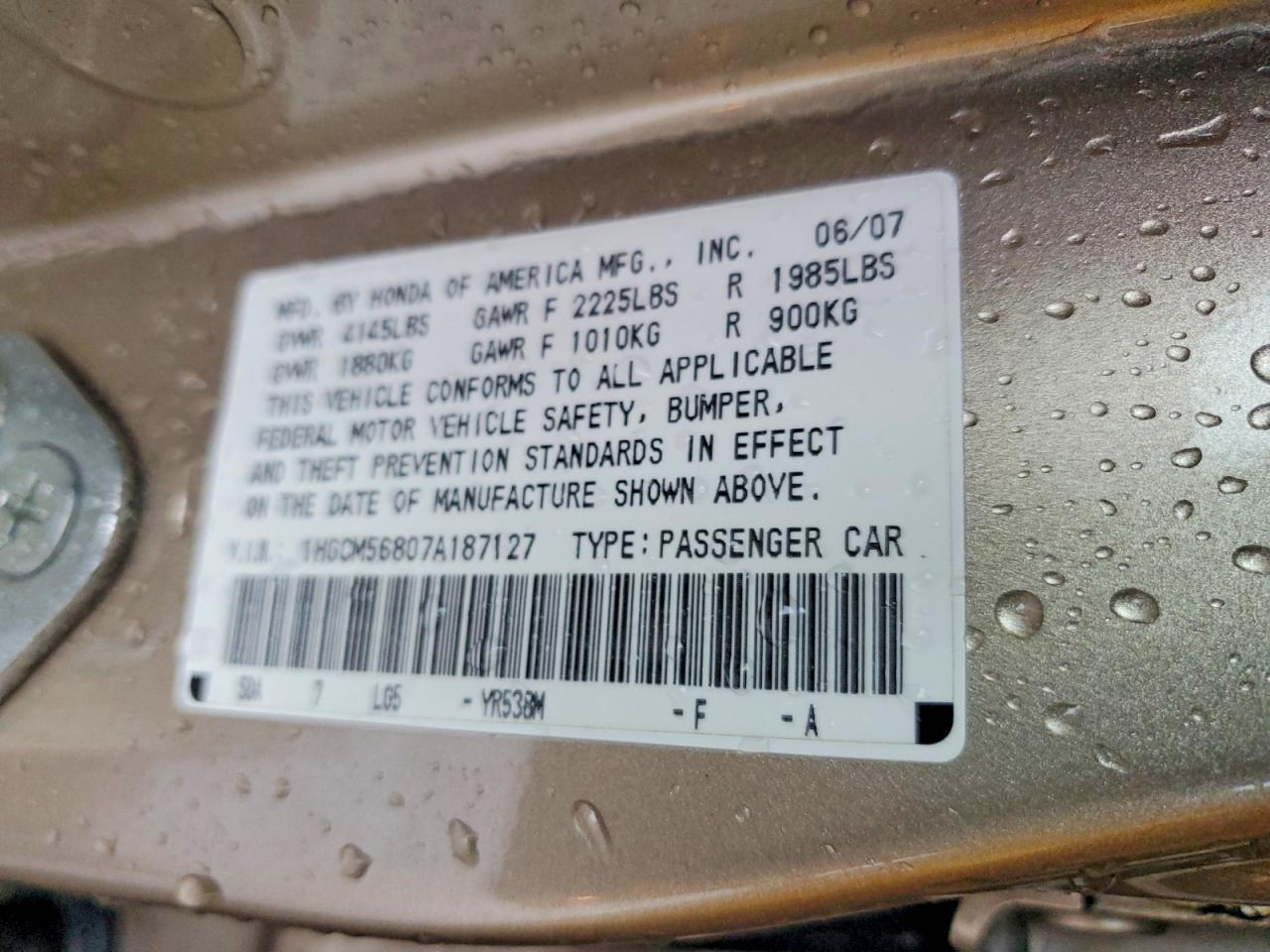 2007 HONDA ACCORD EX photo 23
