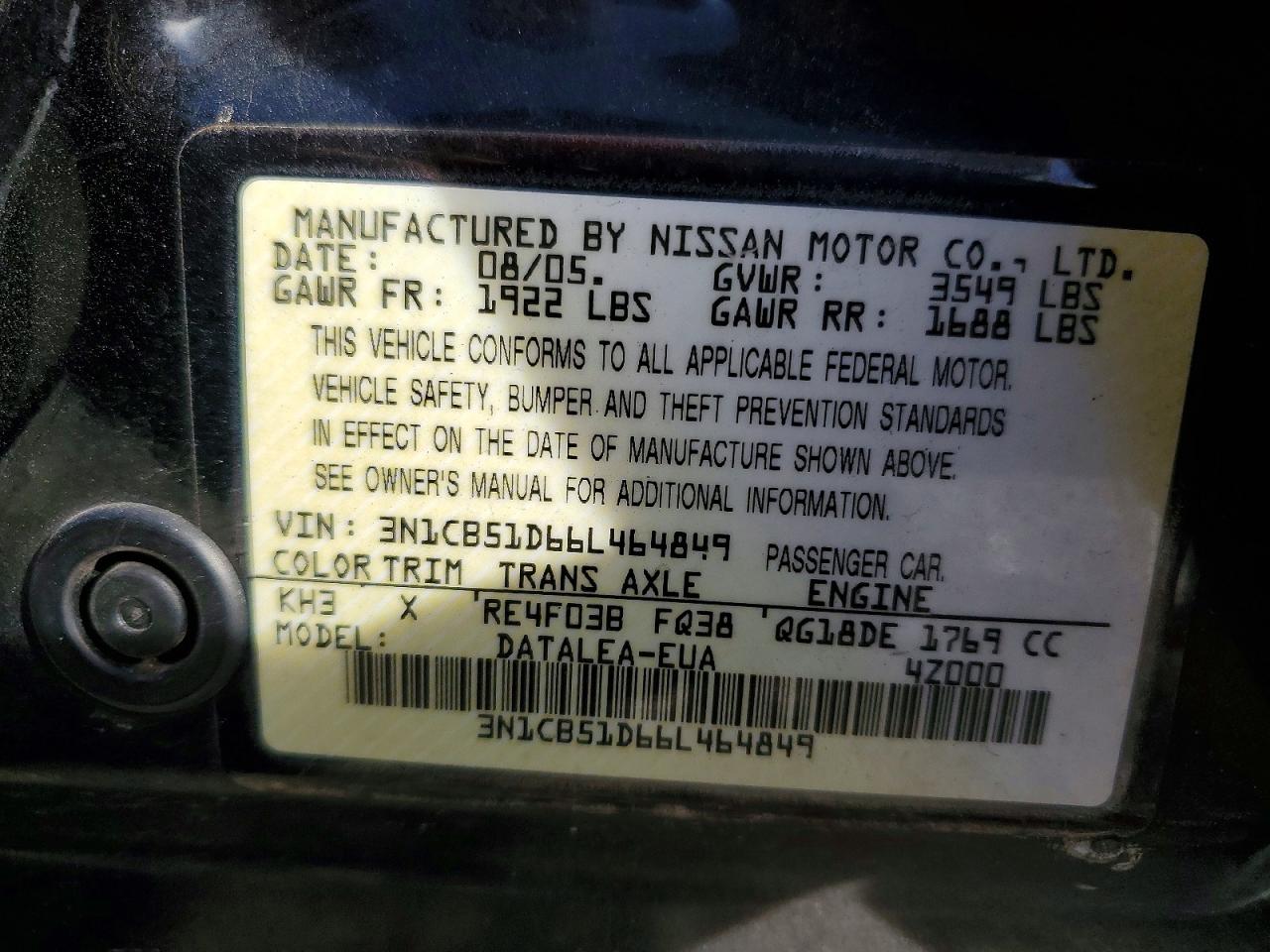 2006 NISSAN SENTRA 1.8 photo 12