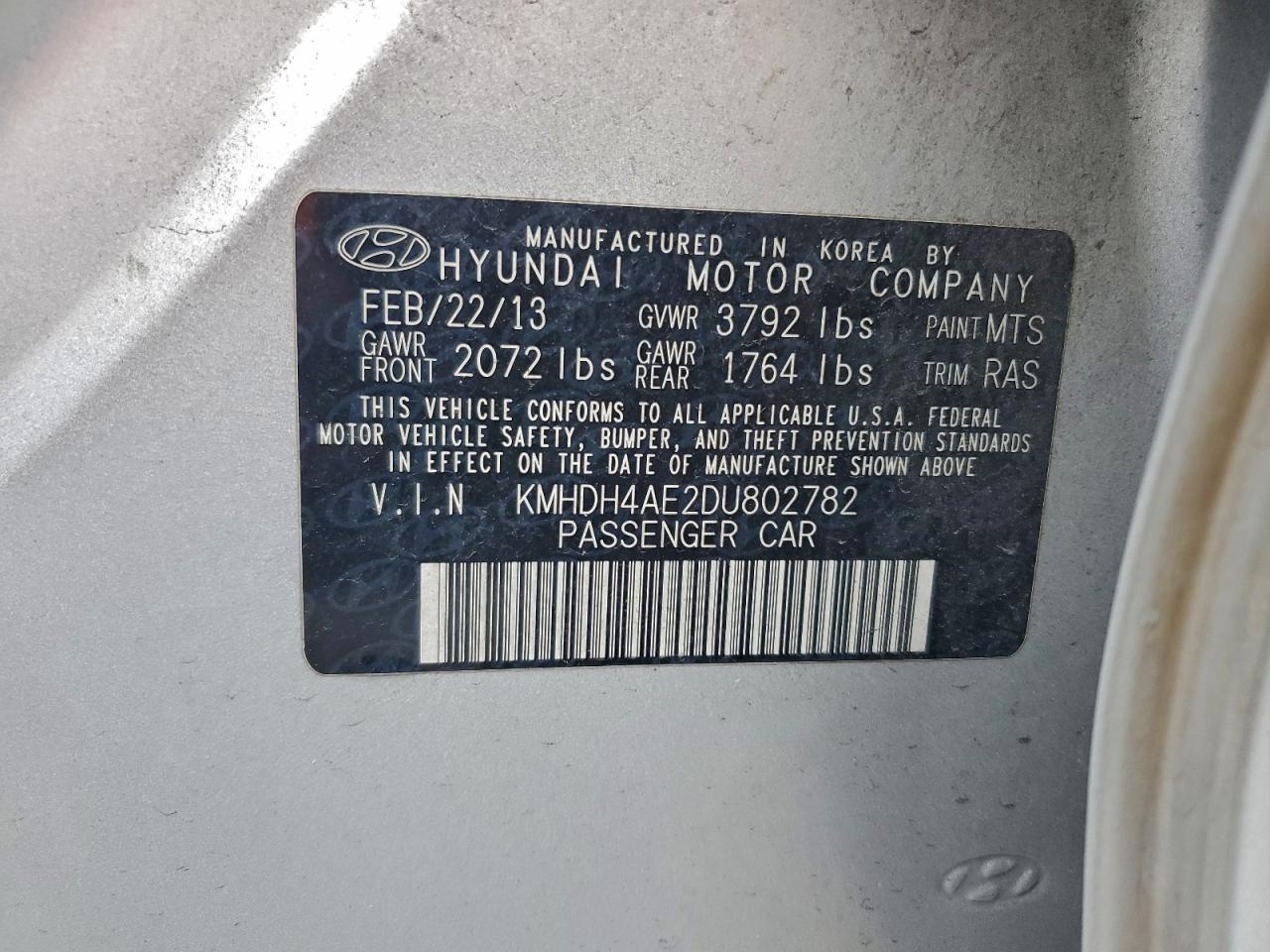 2013 HYUNDAI ELANTRA GLS photo 13