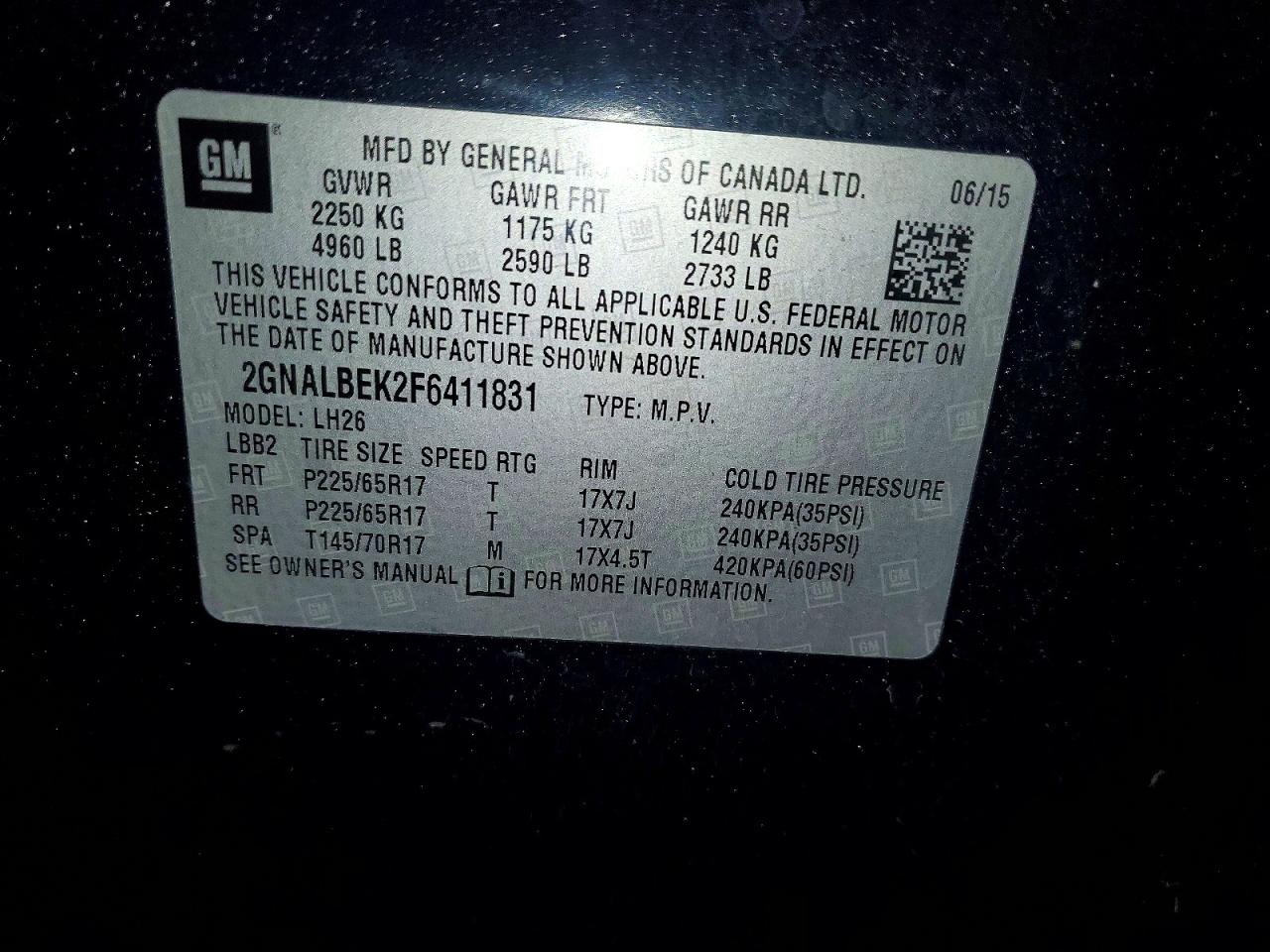 2015 CHEVROLET EQUINOX LT photo 14