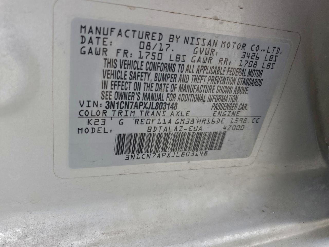2018 NISSAN VERSA S photo 12
