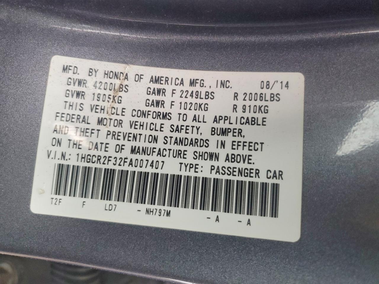 2015 HONDA ACCORD LX photo 12