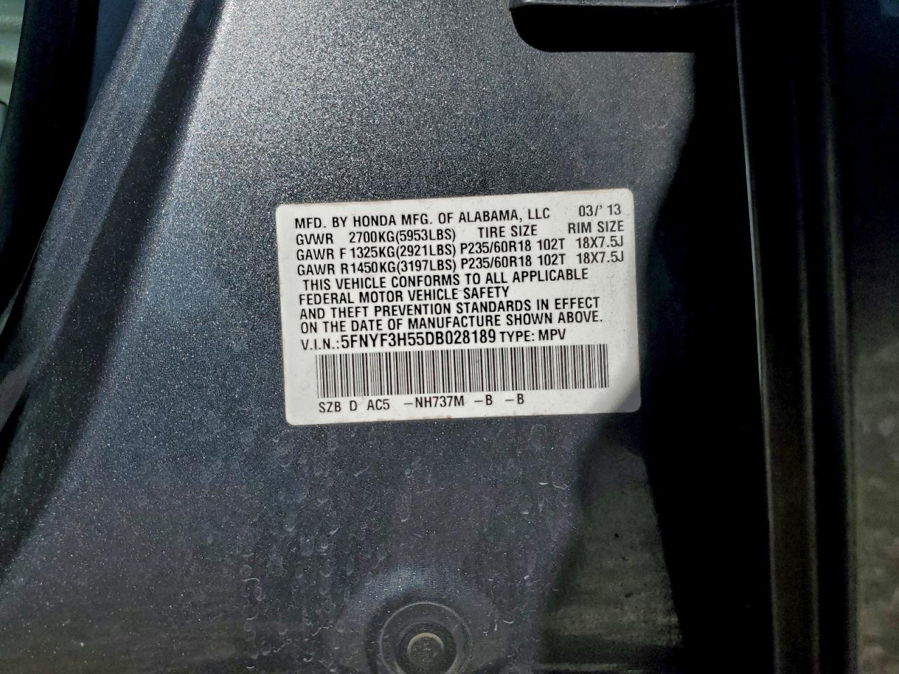 2013 HONDA PILOT EXL photo 13