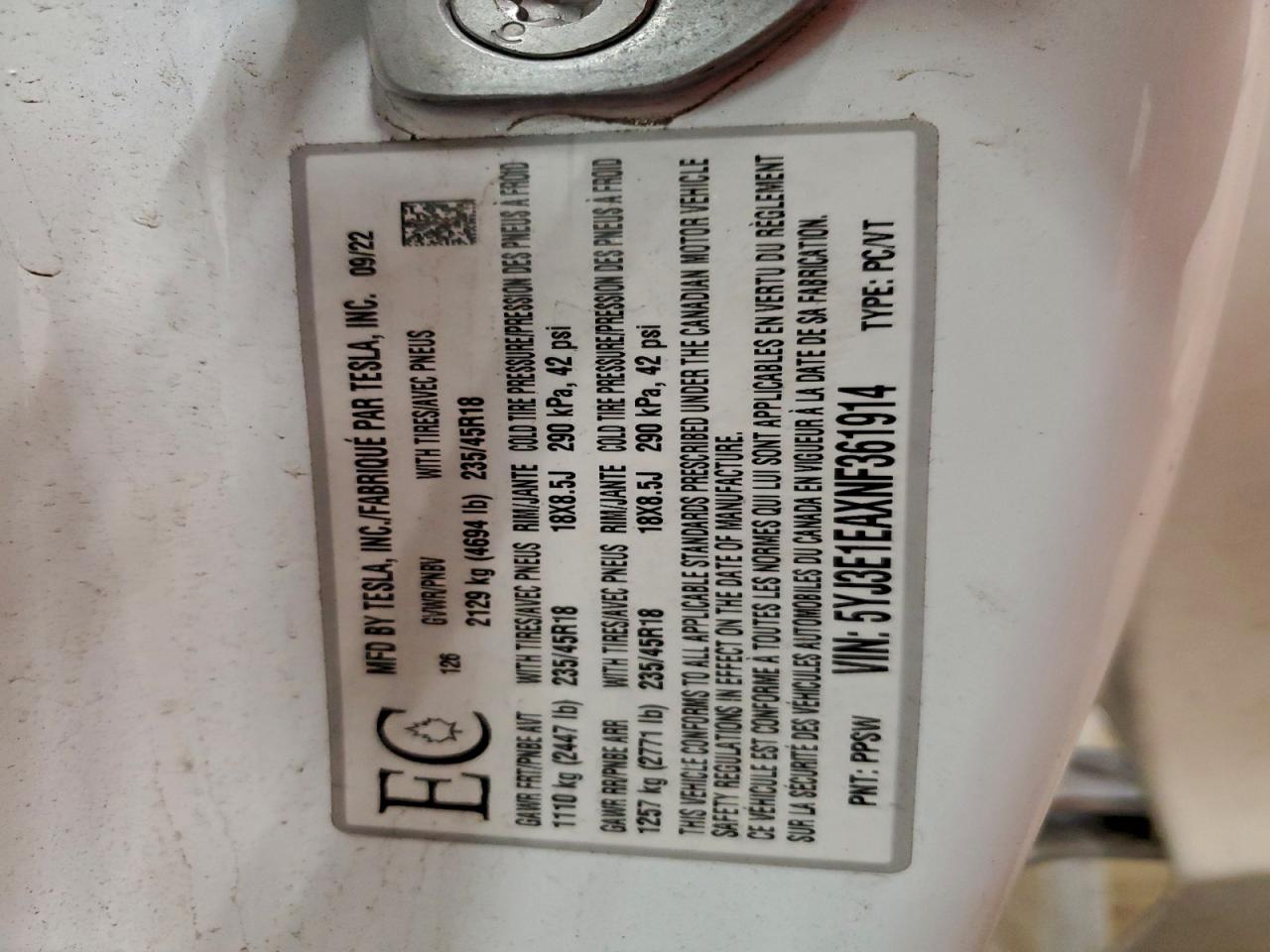 2022 TESLA MODEL 3 photo 12