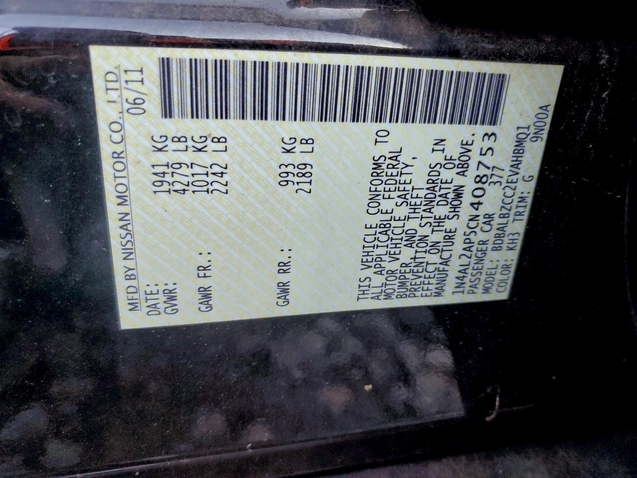 2012 NISSAN ALTIMA BASE photo 13