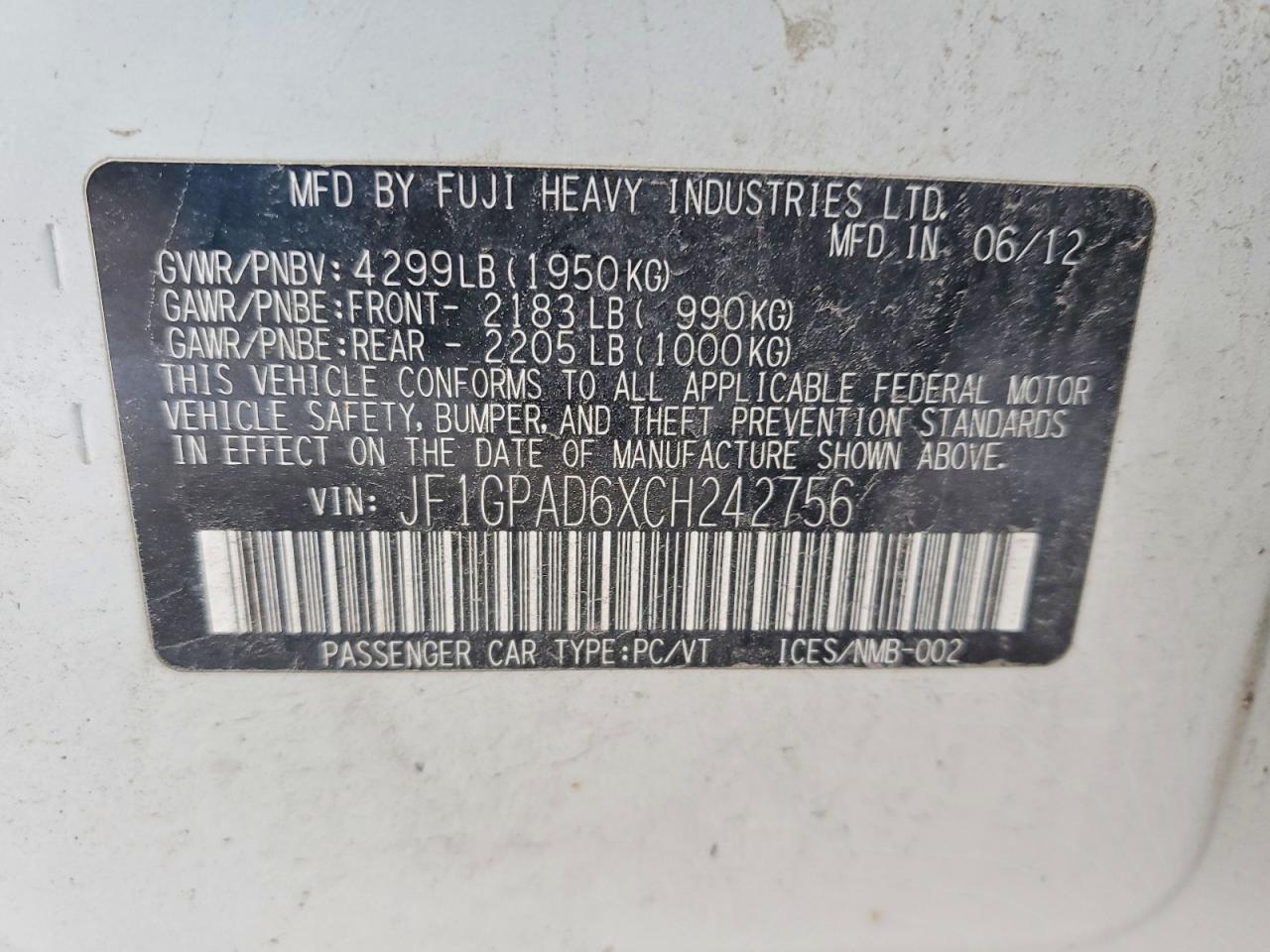 2012 SUBARU IMPREZA PREMIUM photo 12