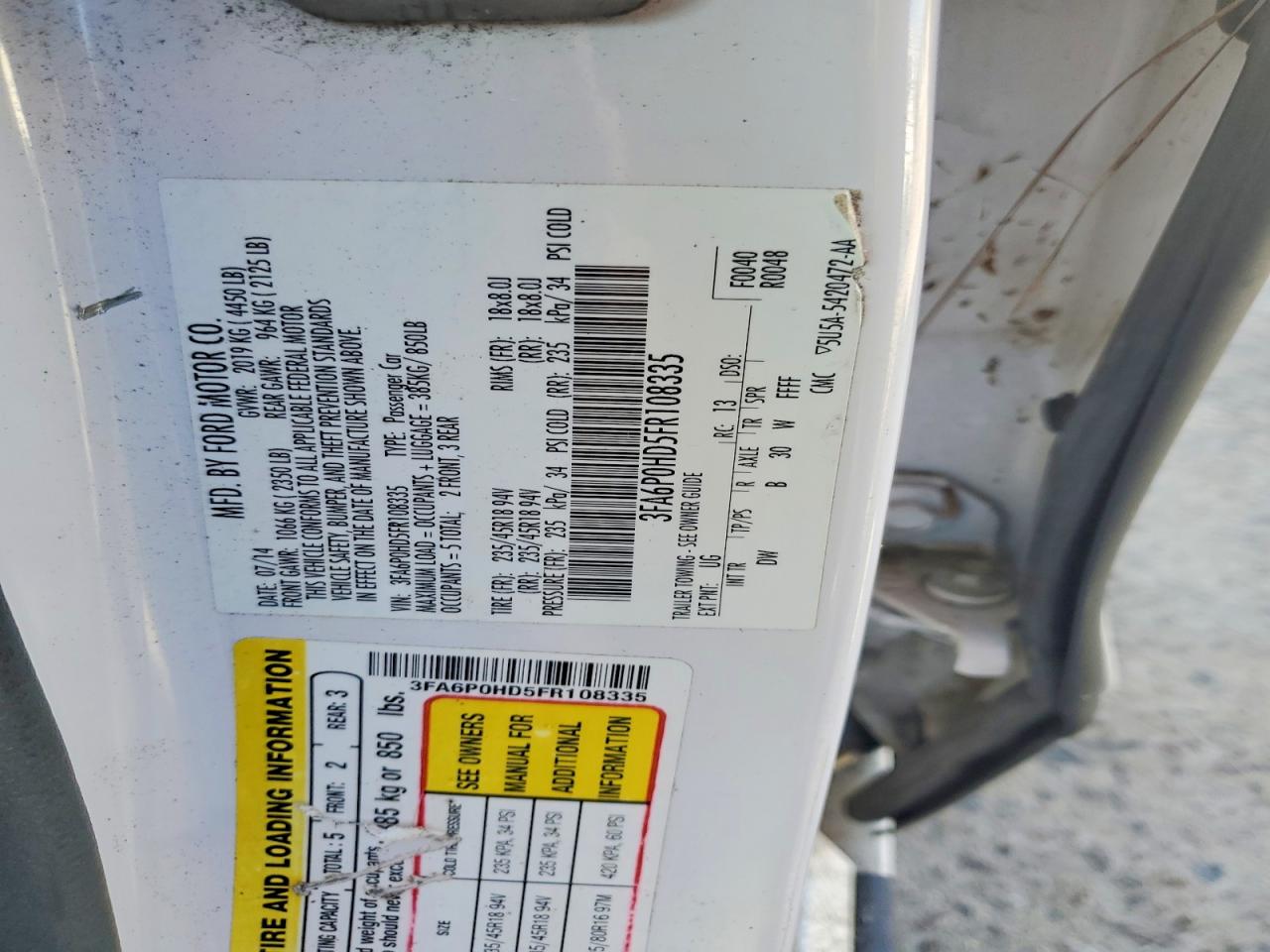 2015 FORD FUSION SE photo 12