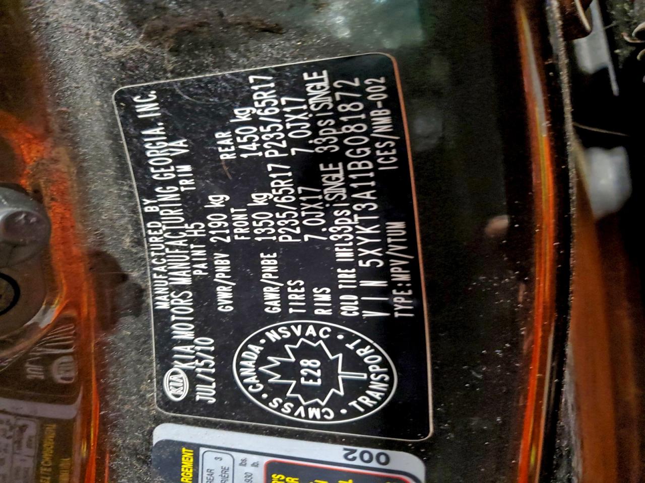 2011 KIA SORENTO BASE photo 25