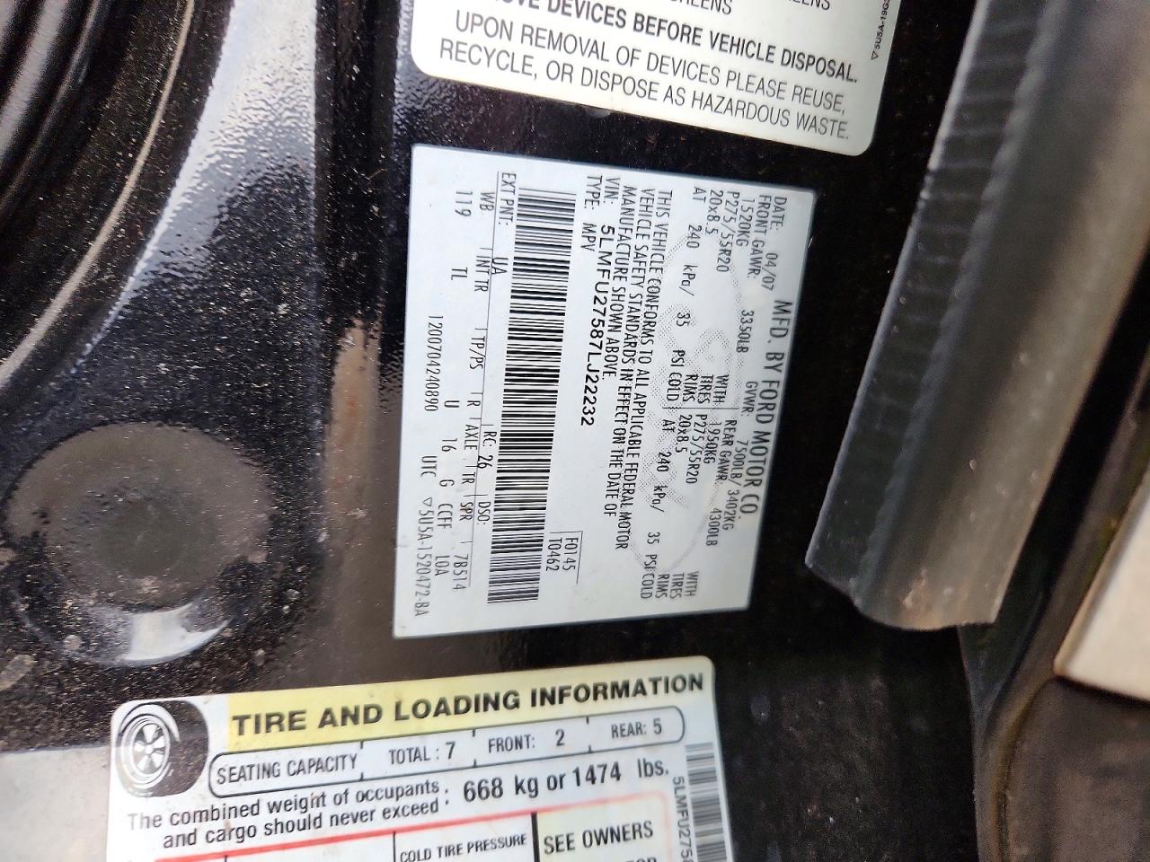 2007 LINCOLN NAVIGATOR photo 12