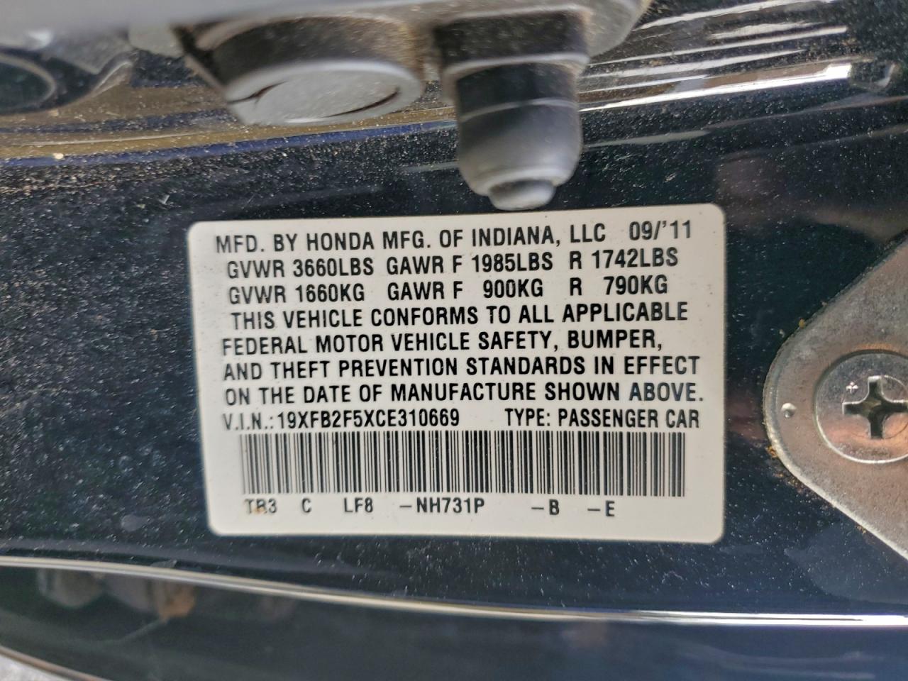 2012 HONDA CIVIC LX photo 12