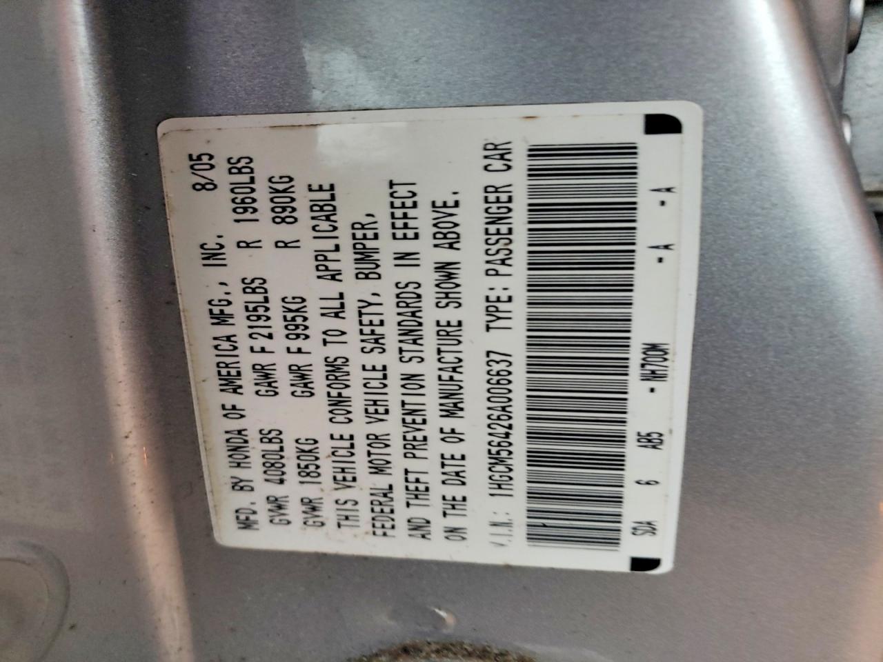 2006 HONDA ACCORD LX photo 12