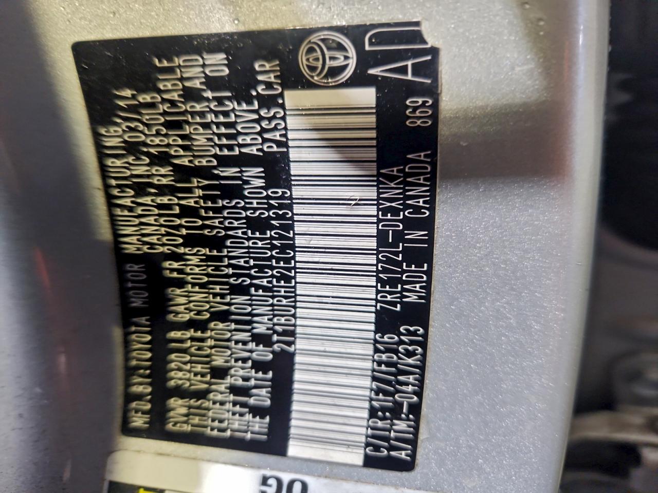 2014 TOYOTA COROLLA L photo 12