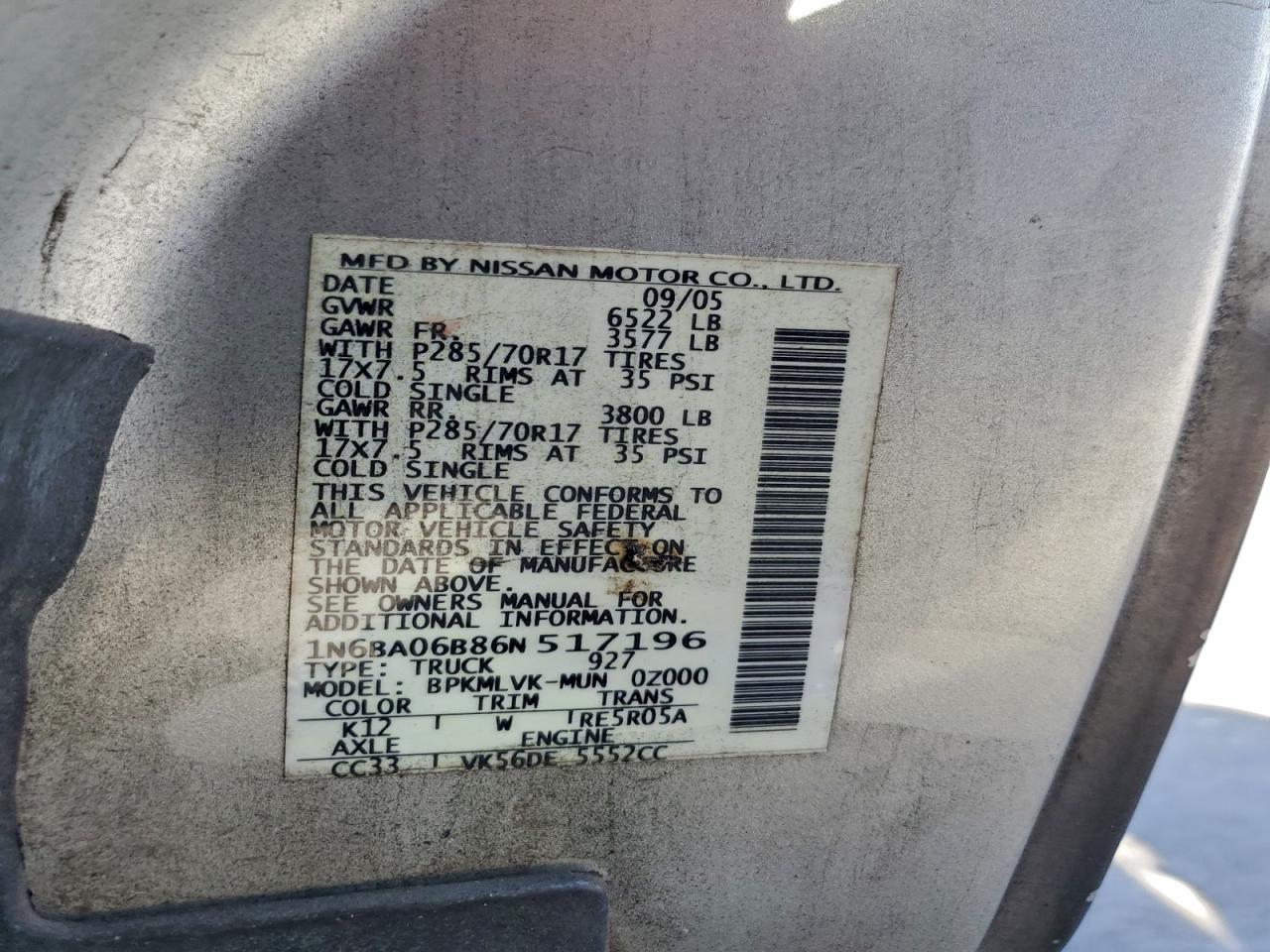 2006 NISSAN TITAN XE photo 34