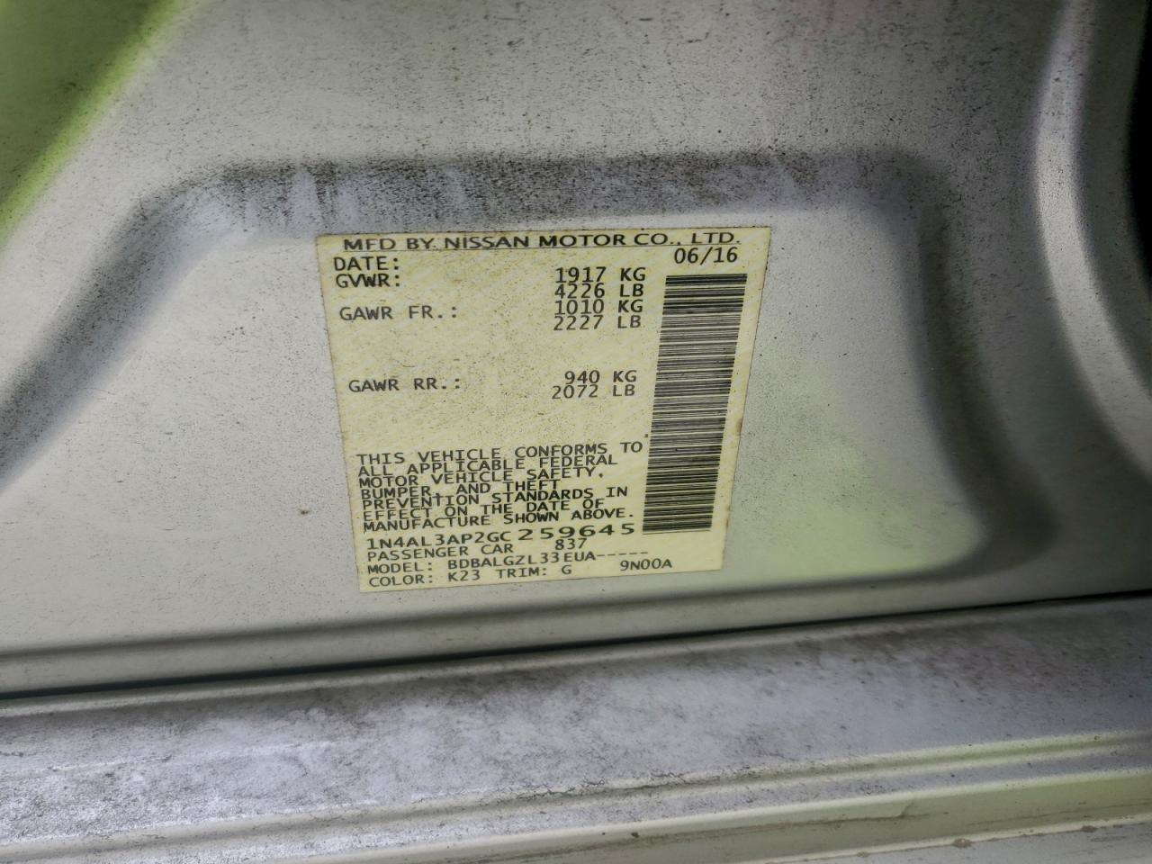 2016 NISSAN ALTIMA 2.5 photo 12