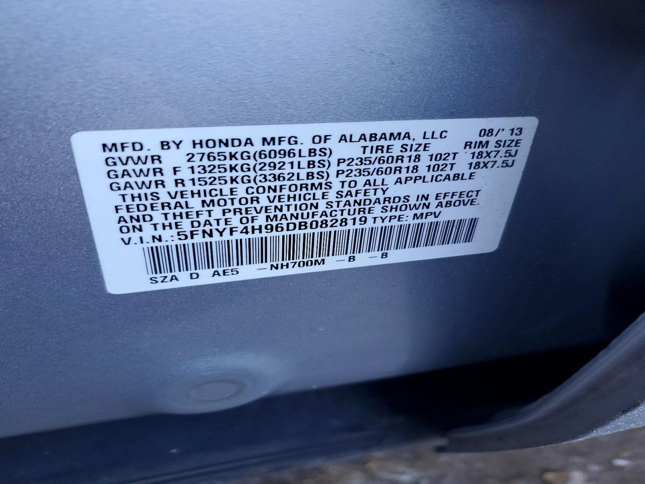 2013 HONDA PILOT TOURING photo 14