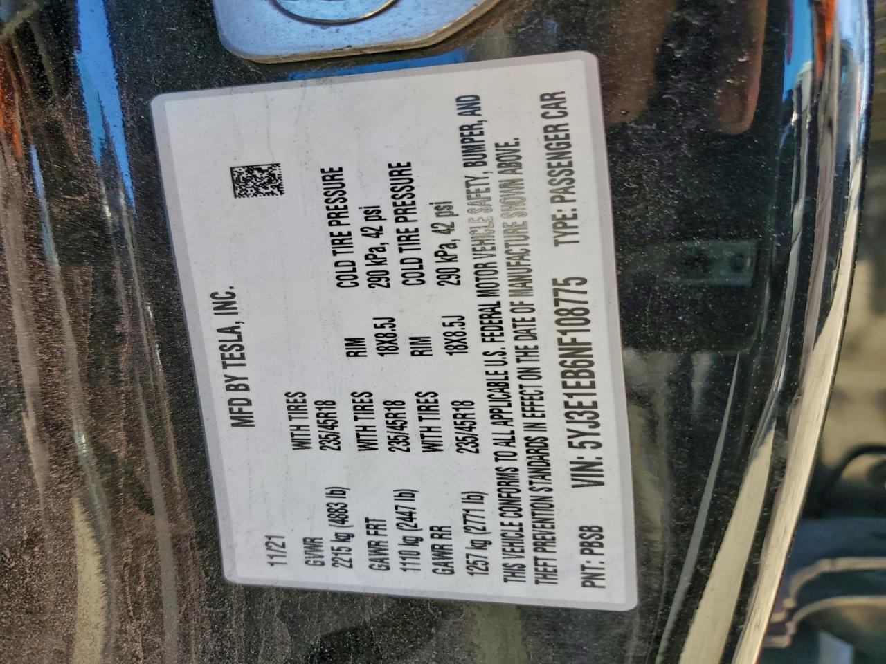 2022 TESLA MODEL 3 photo 23