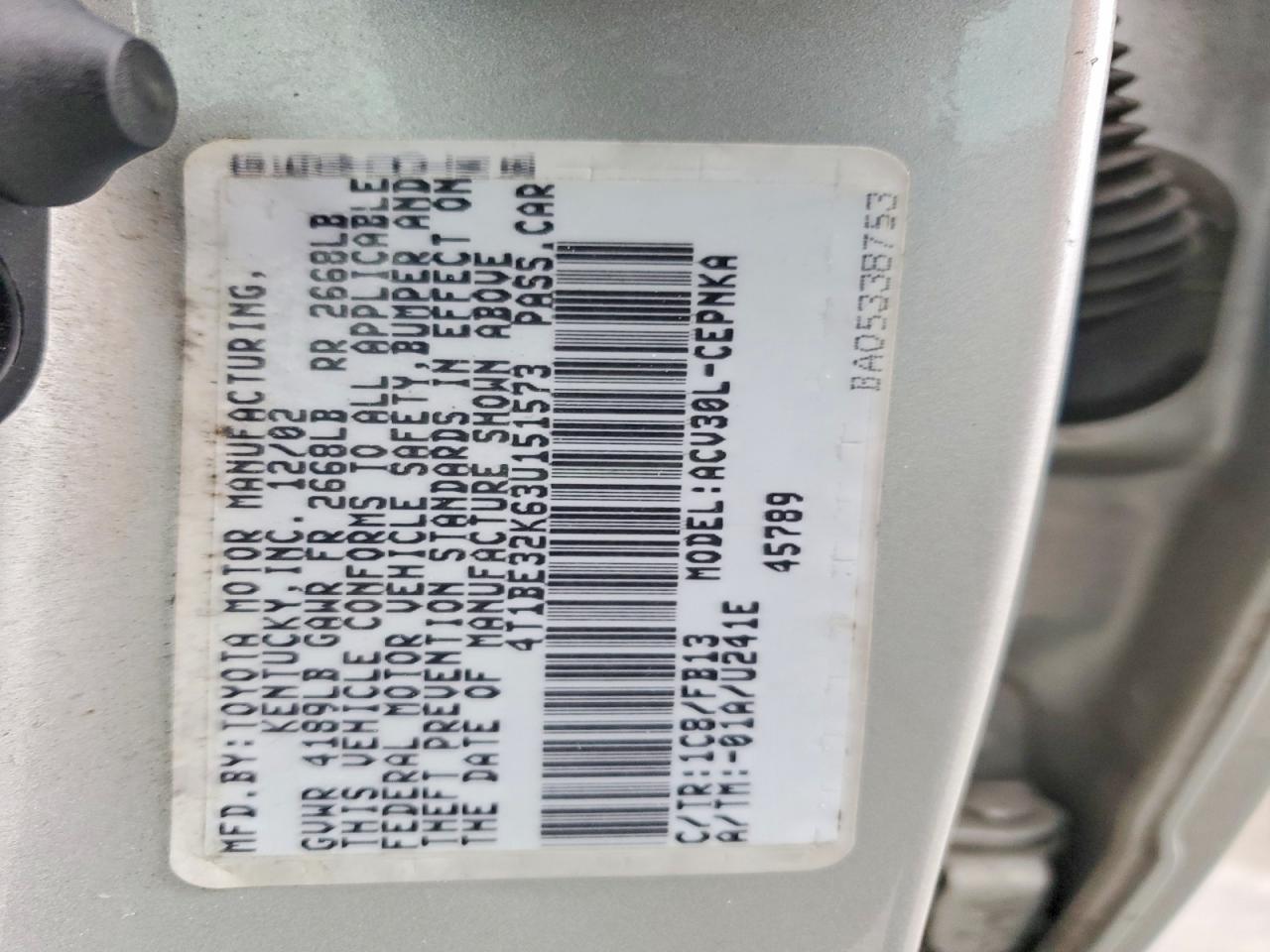 2003 TOYOTA CAMRY LE photo 12