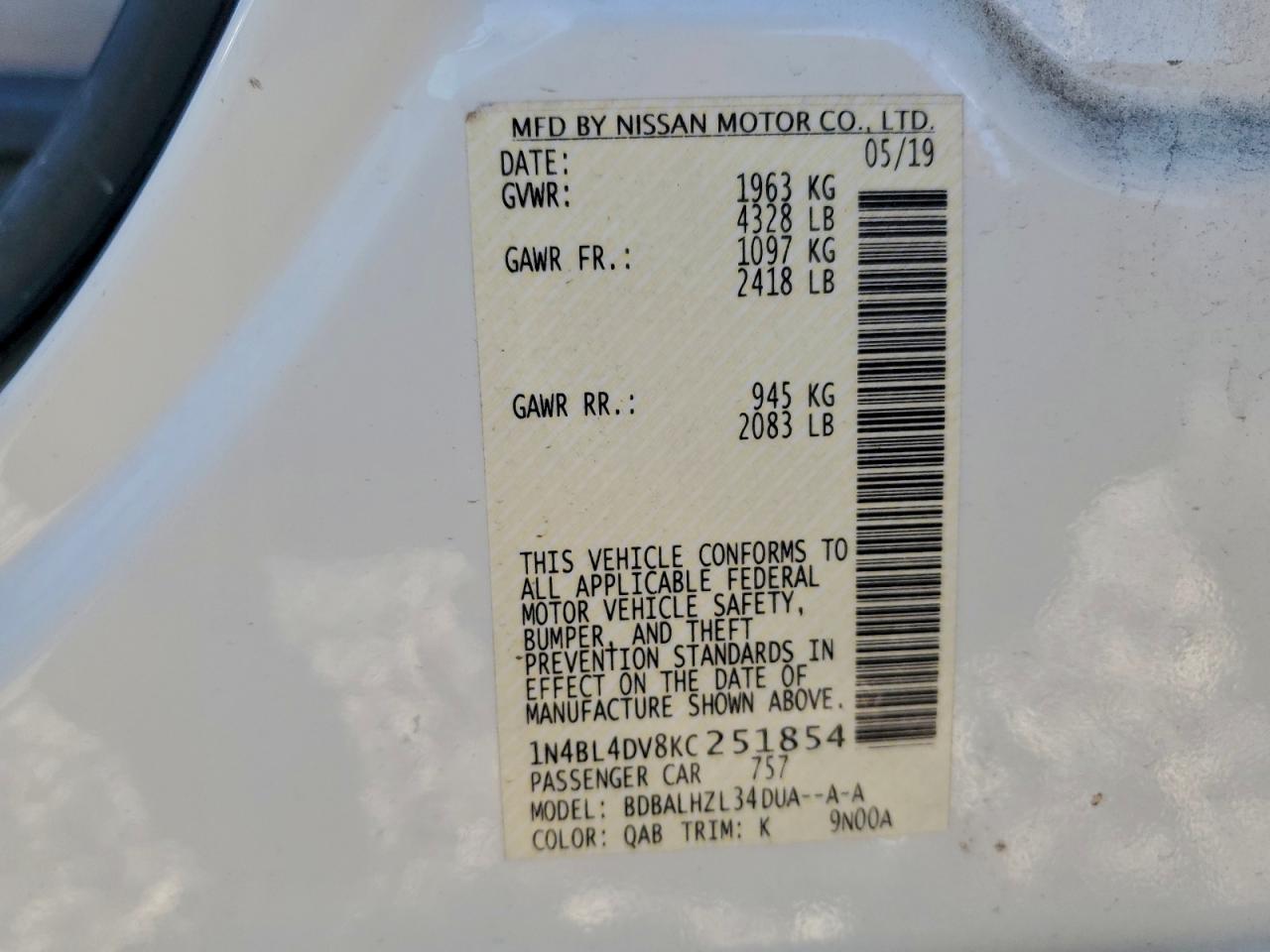 2019 NISSAN ALTIMA SV photo 25