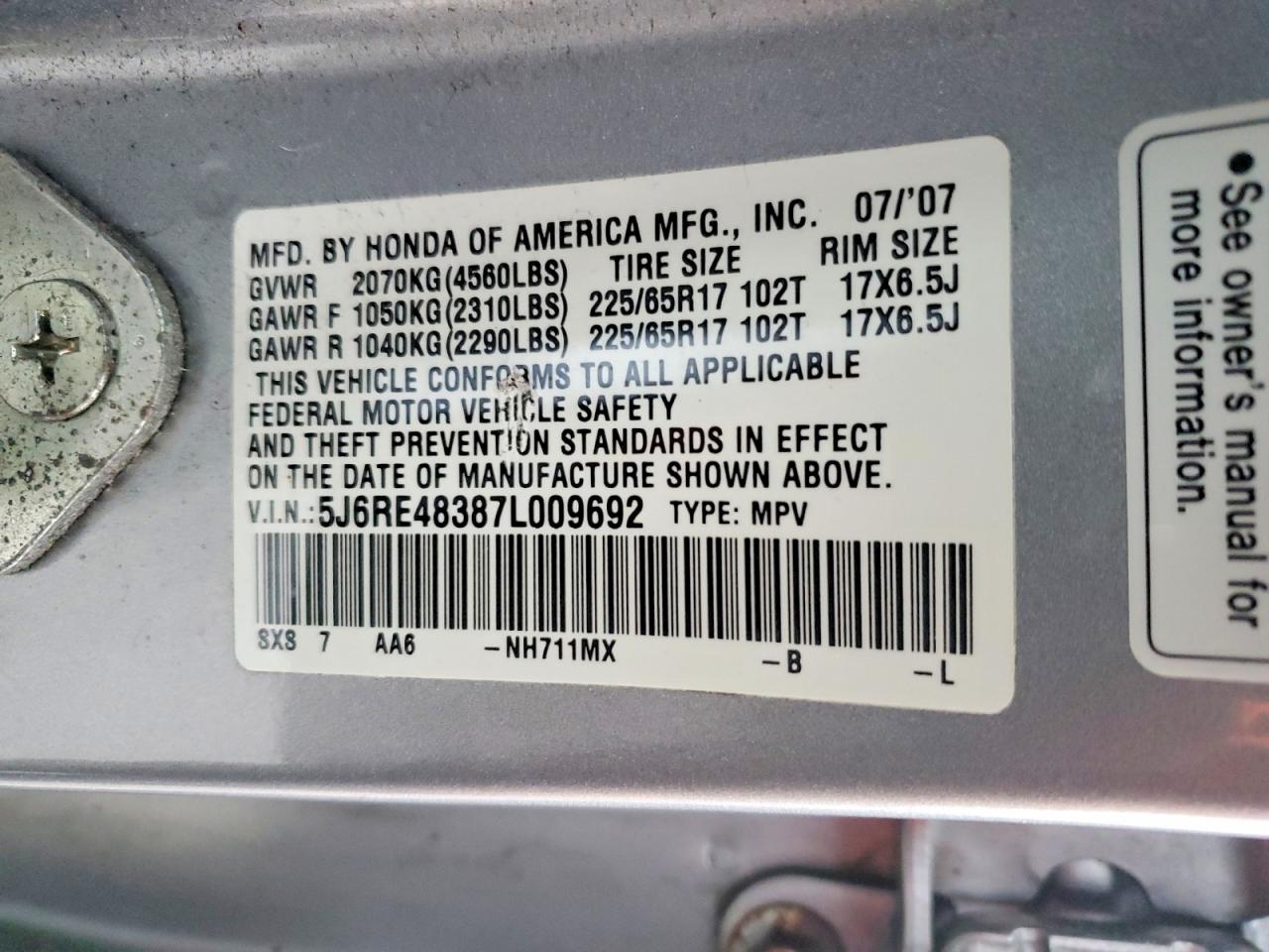 2007 HONDA CR-V LX photo 27