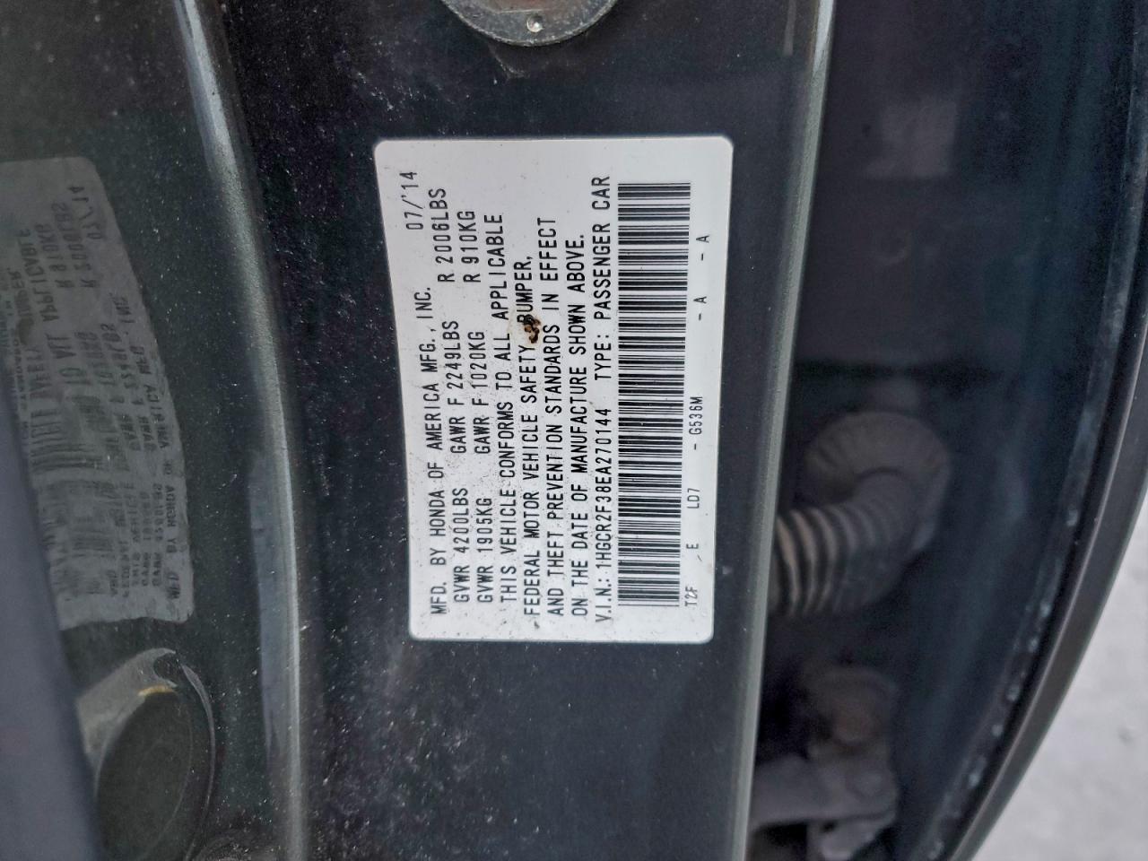 2014 HONDA ACCORD LX photo 12