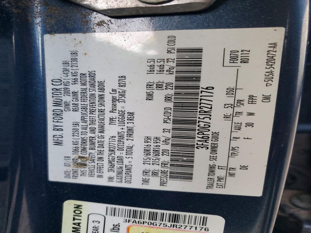 2018 FORD FUSION S photo 12
