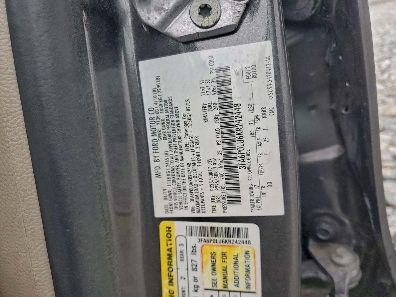 2019 FORD FUSION SE photo 45