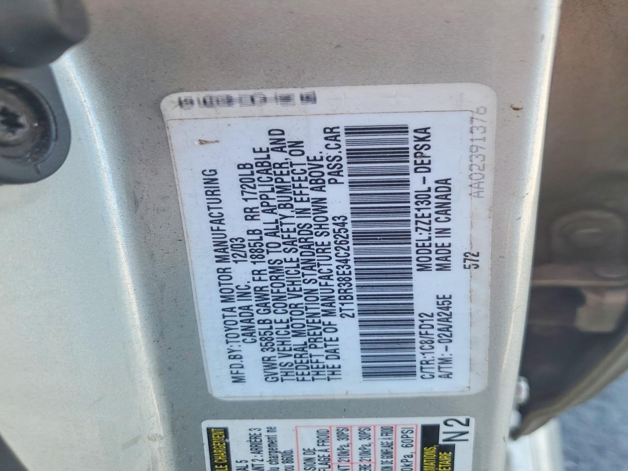 2004 TOYOTA COROLLA CE photo 12