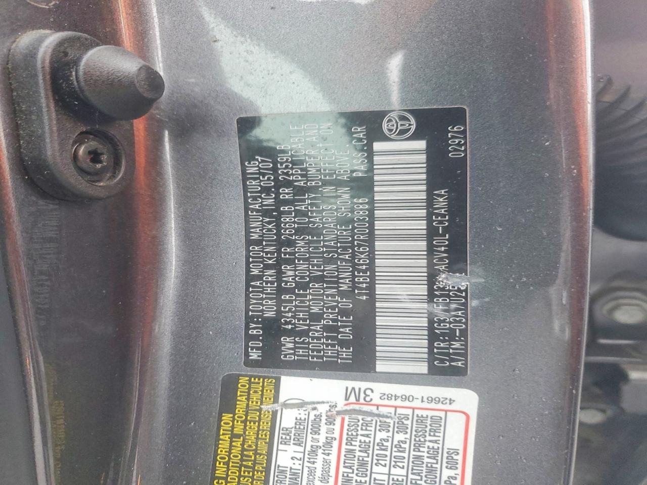 2007 TOYOTA CAMRY CE photo 23
