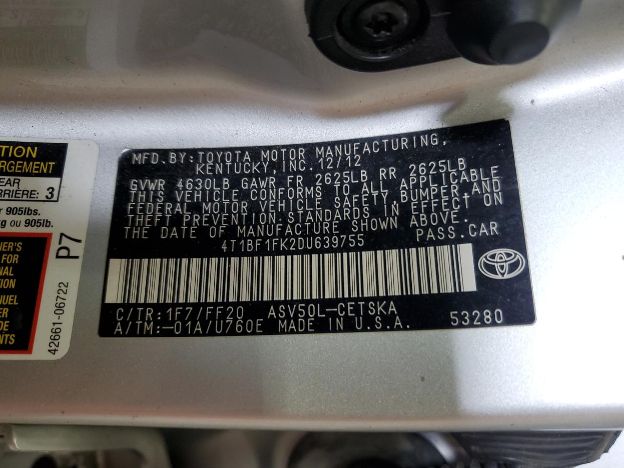 2013 TOYOTA CAMRY L photo 36