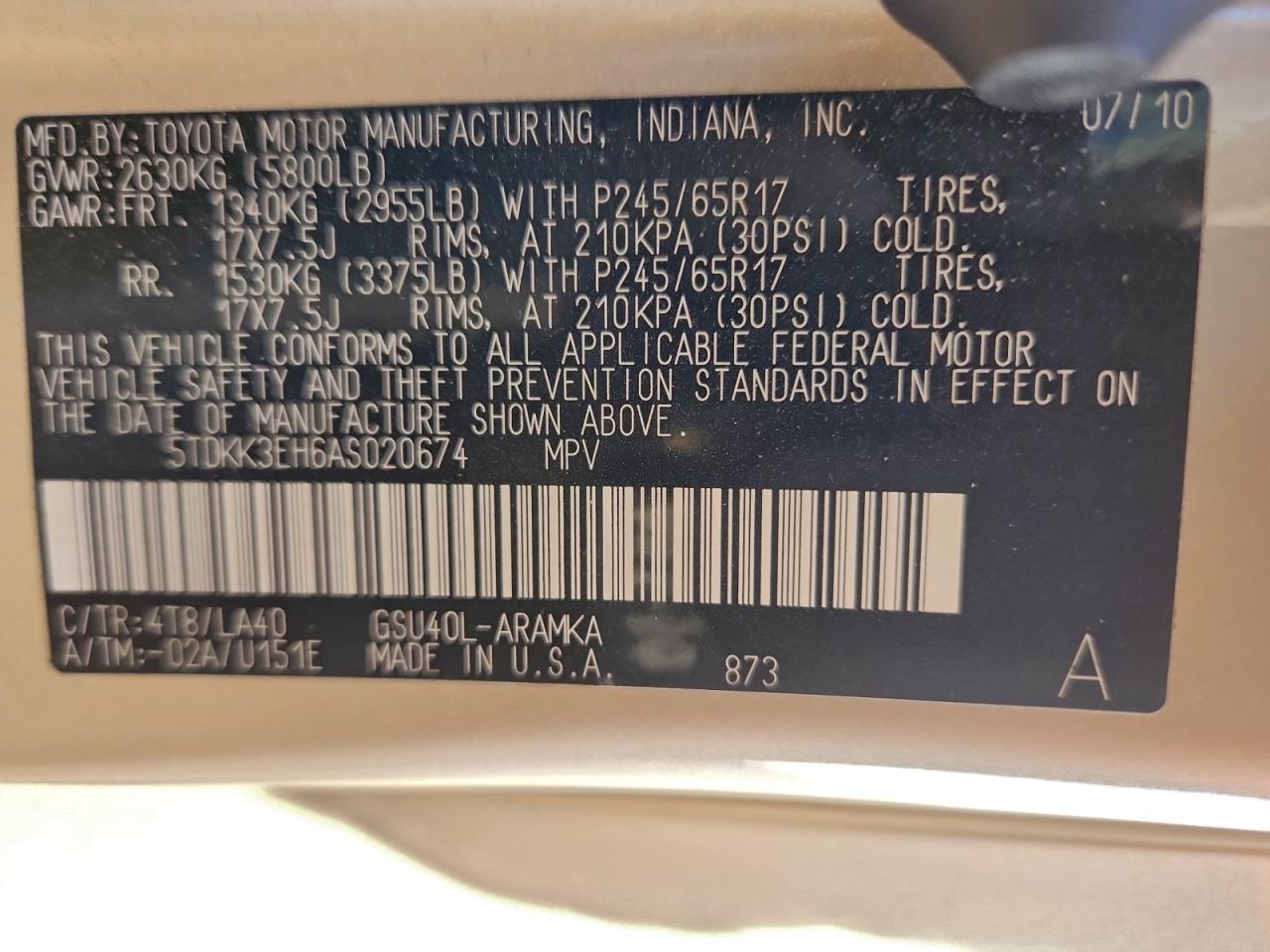 2010 TOYOTA HIGHLANDER SE photo 53