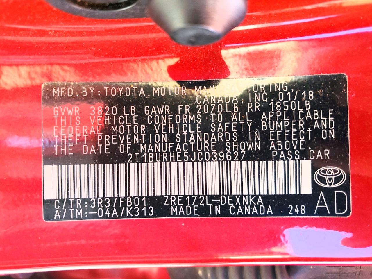 2018 TOYOTA COROLLA L photo 12
