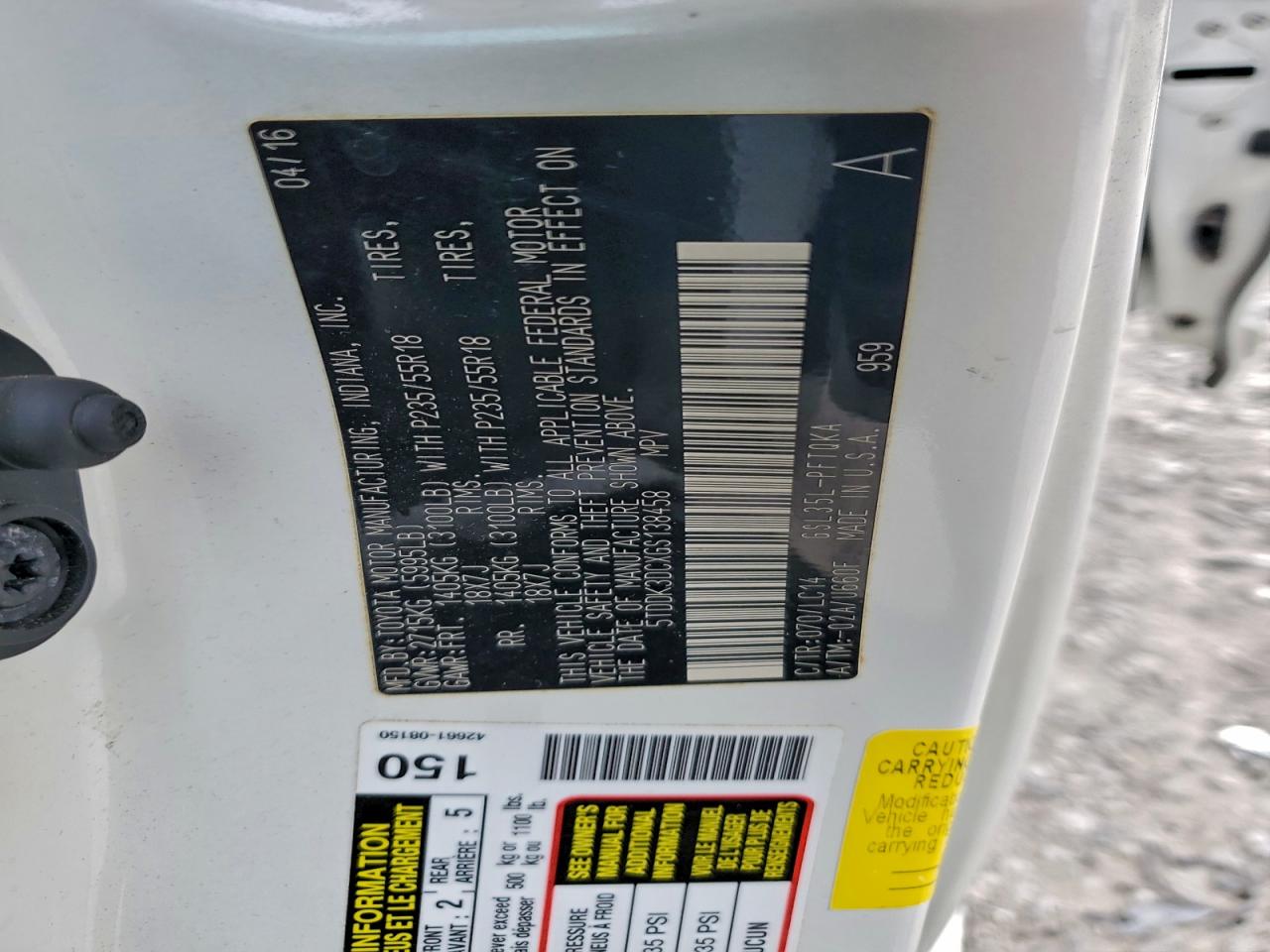 2016 TOYOTA SIENNA XLE photo 37