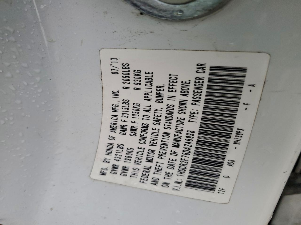 2013 HONDA ACCORD EX photo 12