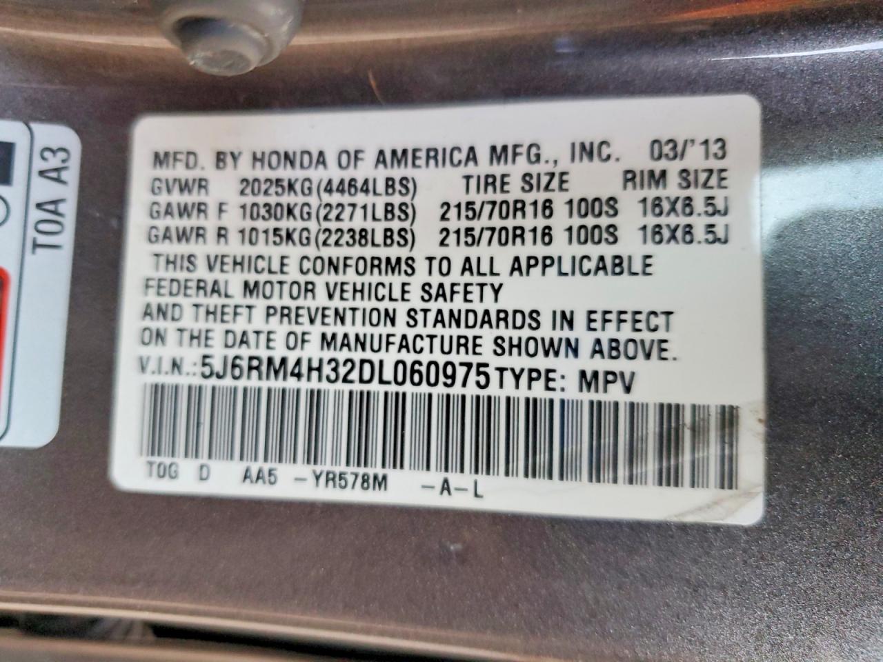 2013 HONDA CR-V LX photo 25