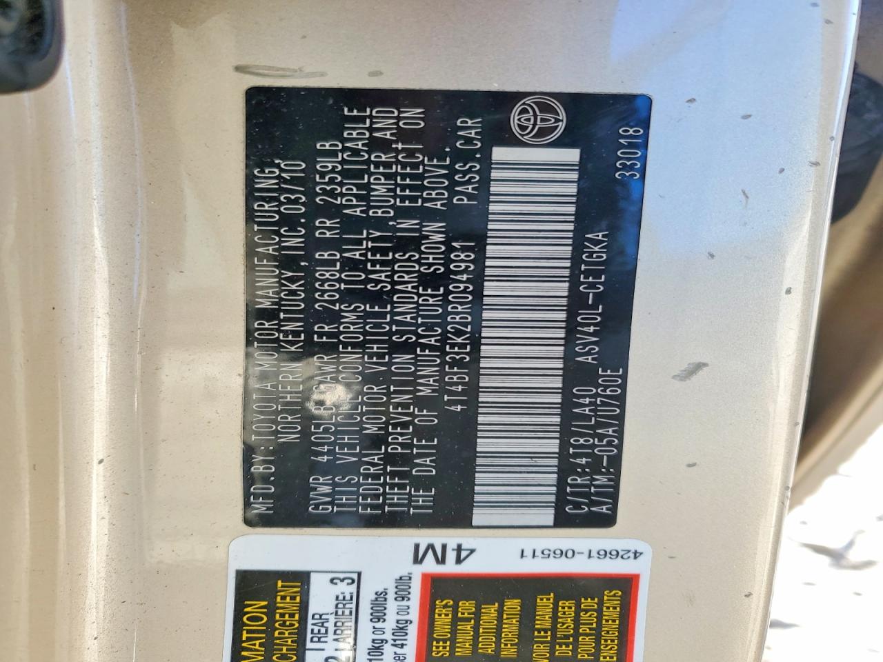 2011 TOYOTA CAMRY BASE photo 25