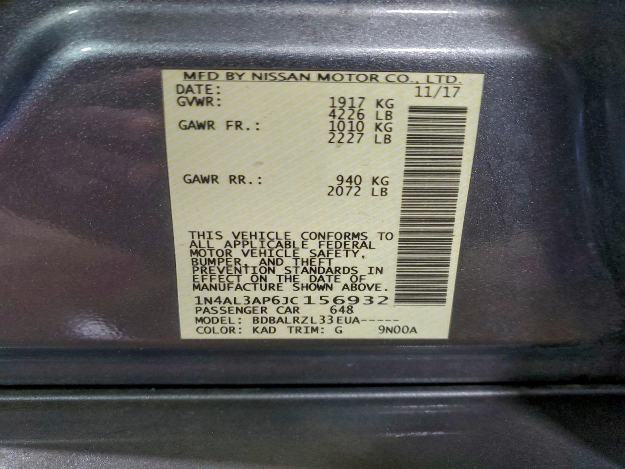 2018 NISSAN ALTIMA 2.5 photo 12