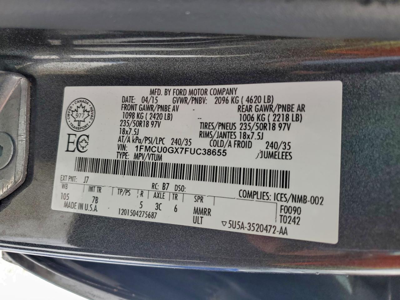 2015 FORD ESCAPE SE photo 14
