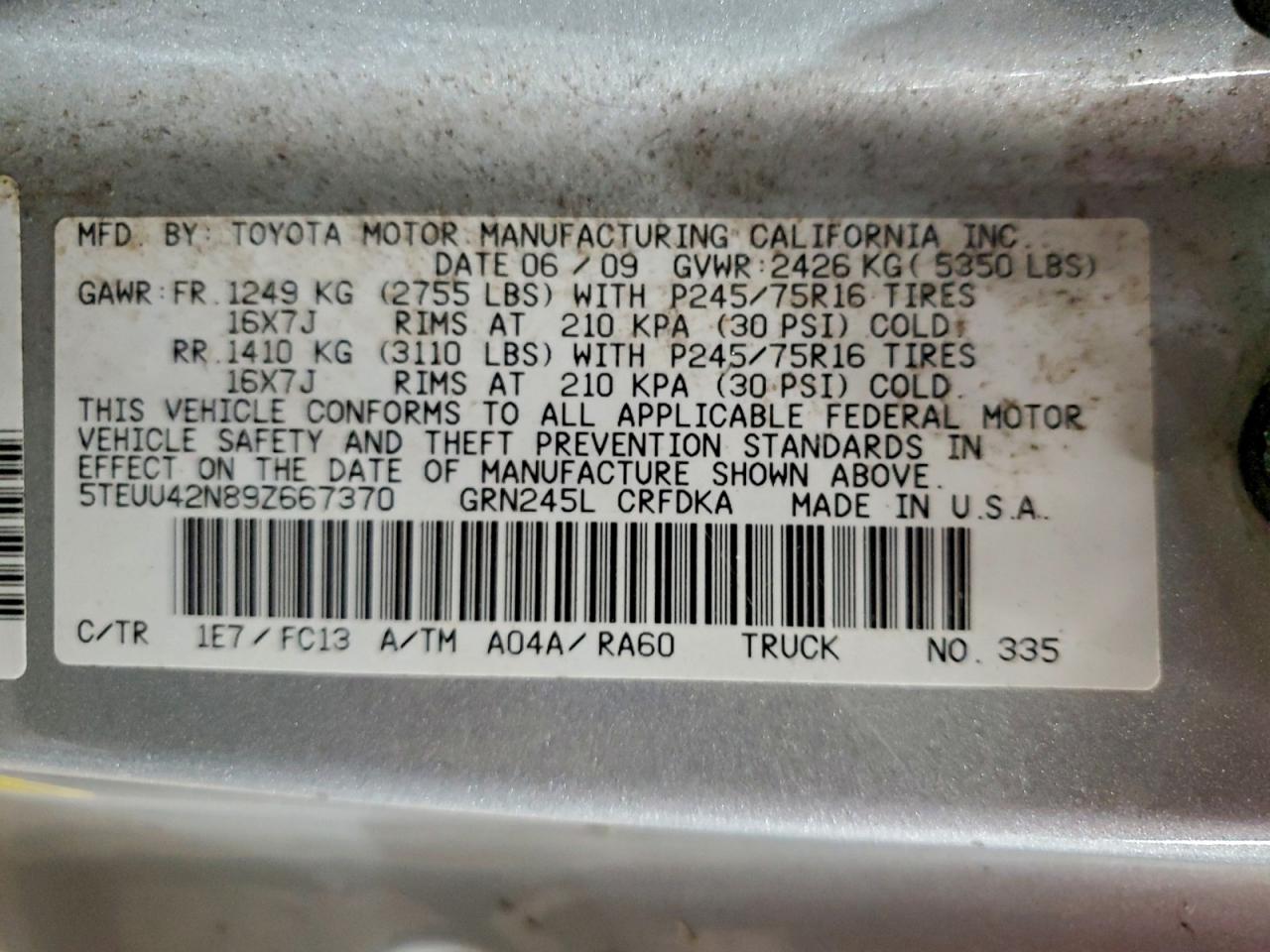 2009 TOYOTA TACOMA ACCESS CAB photo 23