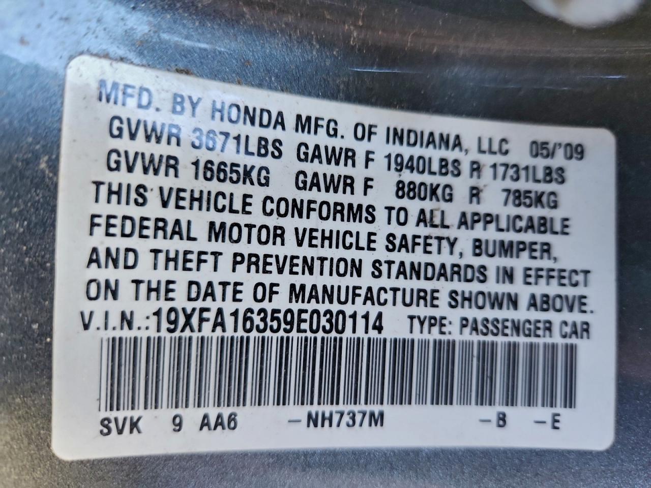2009 HONDA CIVIC VP photo 13