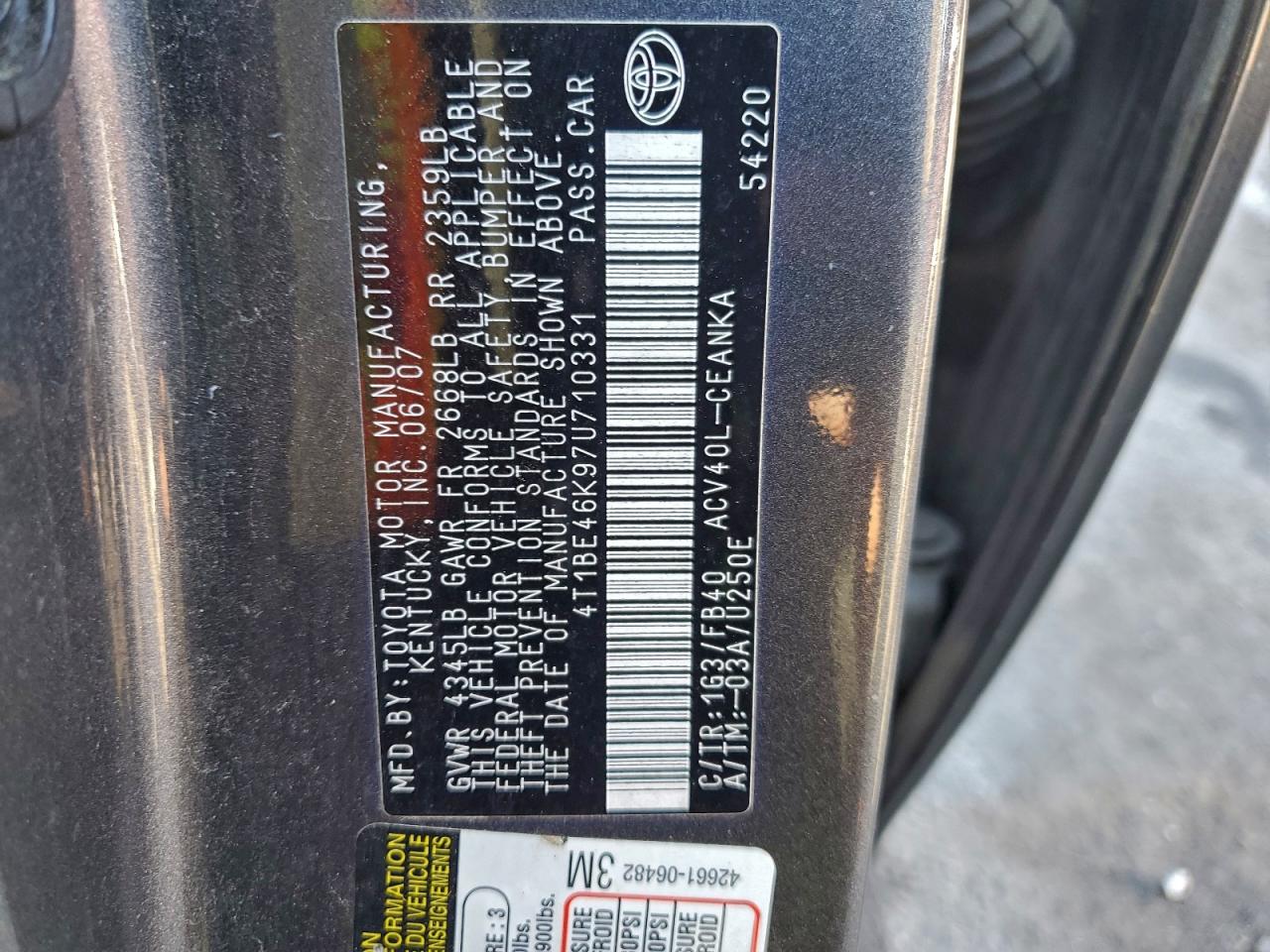 2007 TOYOTA CAMRY CE photo 12