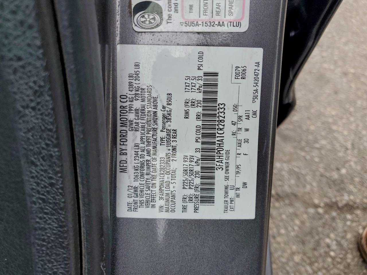 2012 FORD FUSION SE photo 12