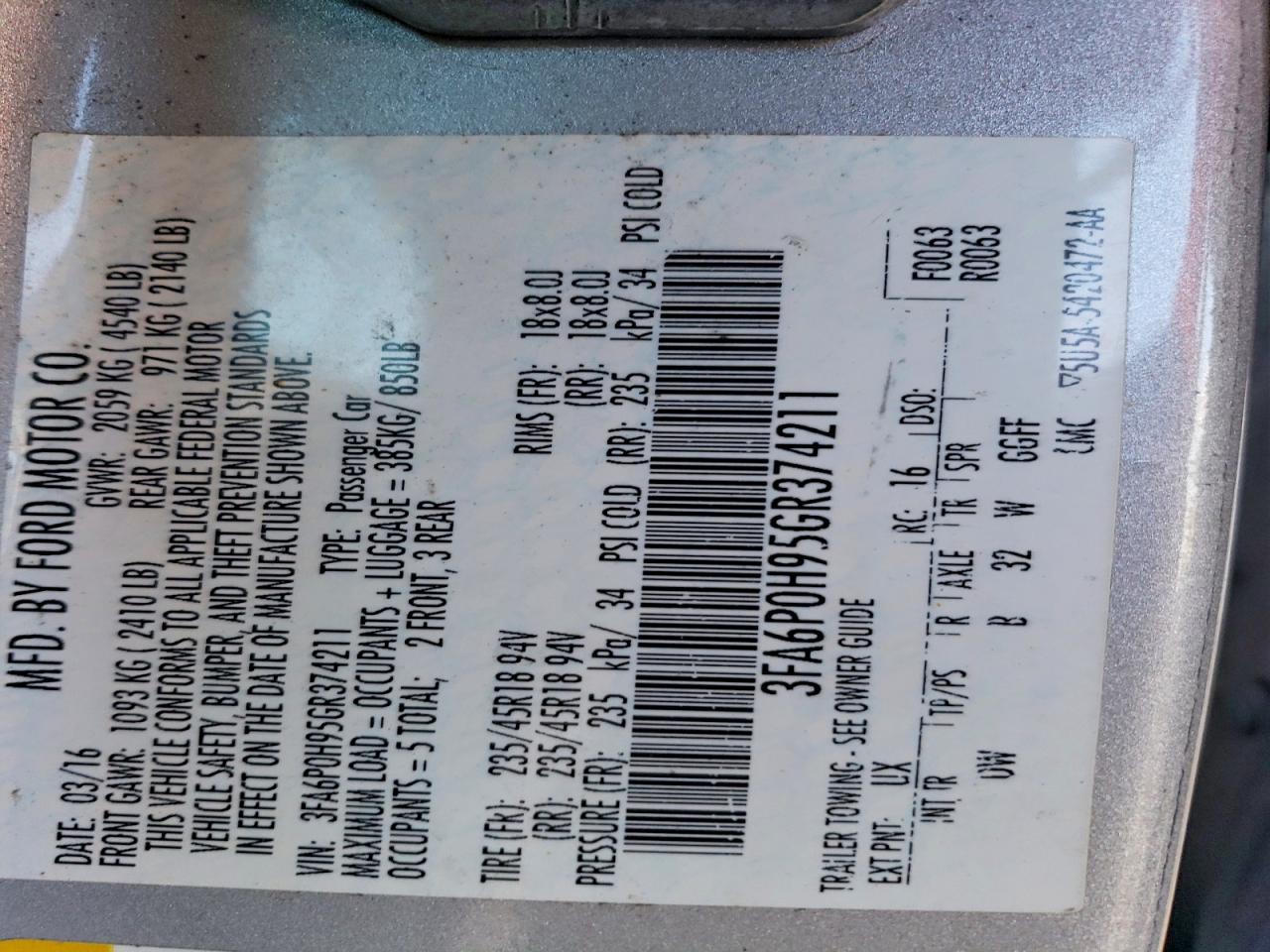 2016 FORD FUSION SE photo 12