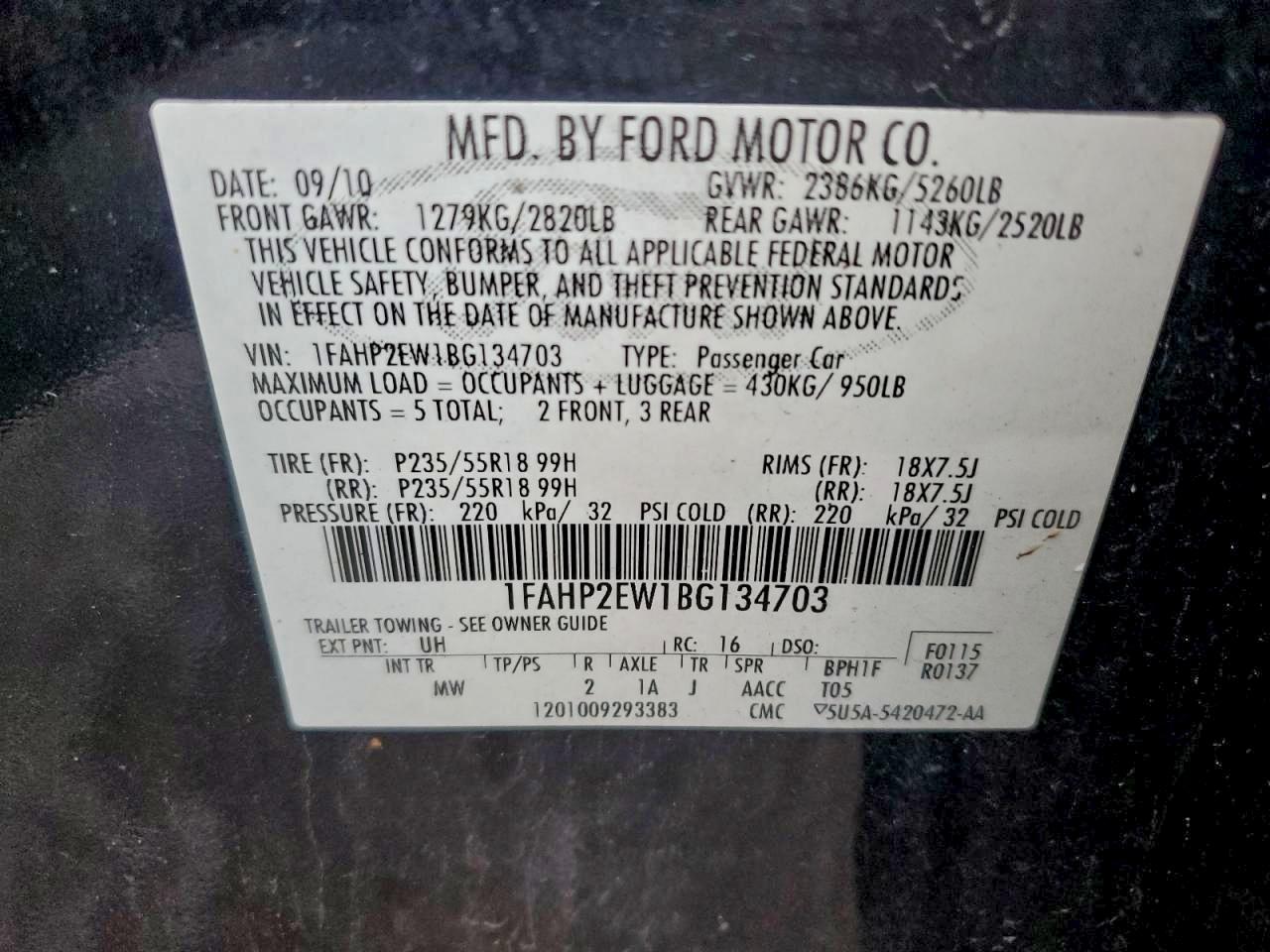 2011 FORD TAURUS SEL photo 23