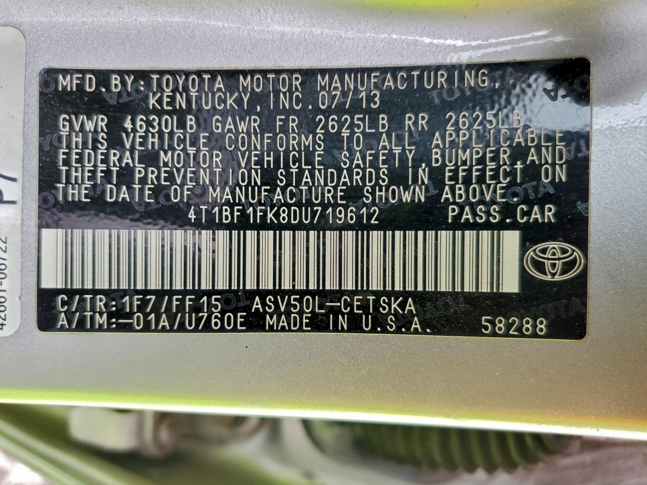 2013 TOYOTA CAMRY L photo 45