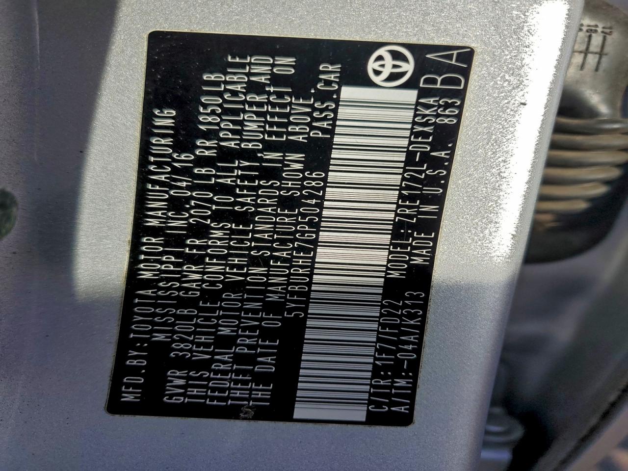 2016 TOYOTA COROLLA L photo 34