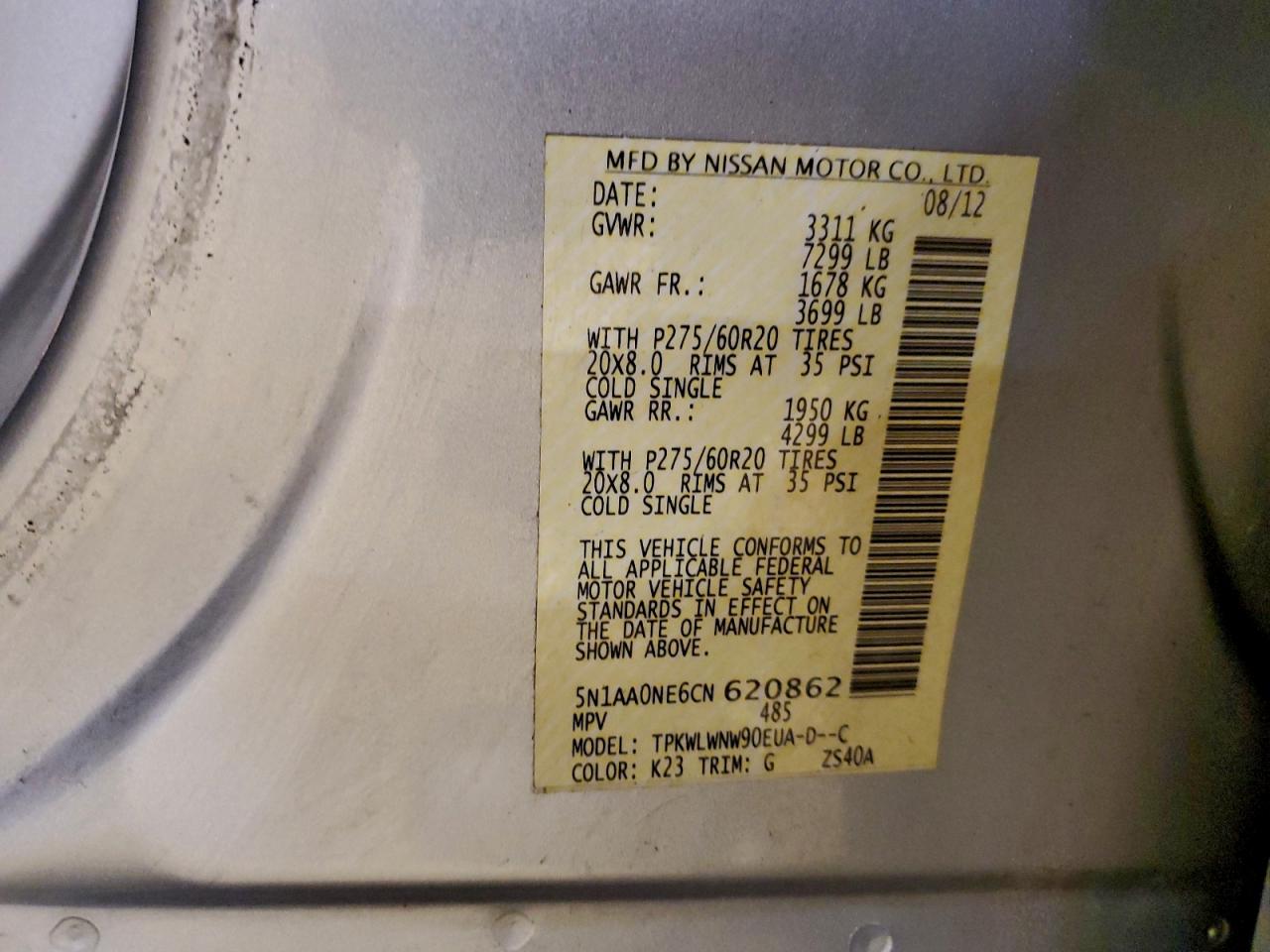 2012 NISSAN ARMADA SV photo 13