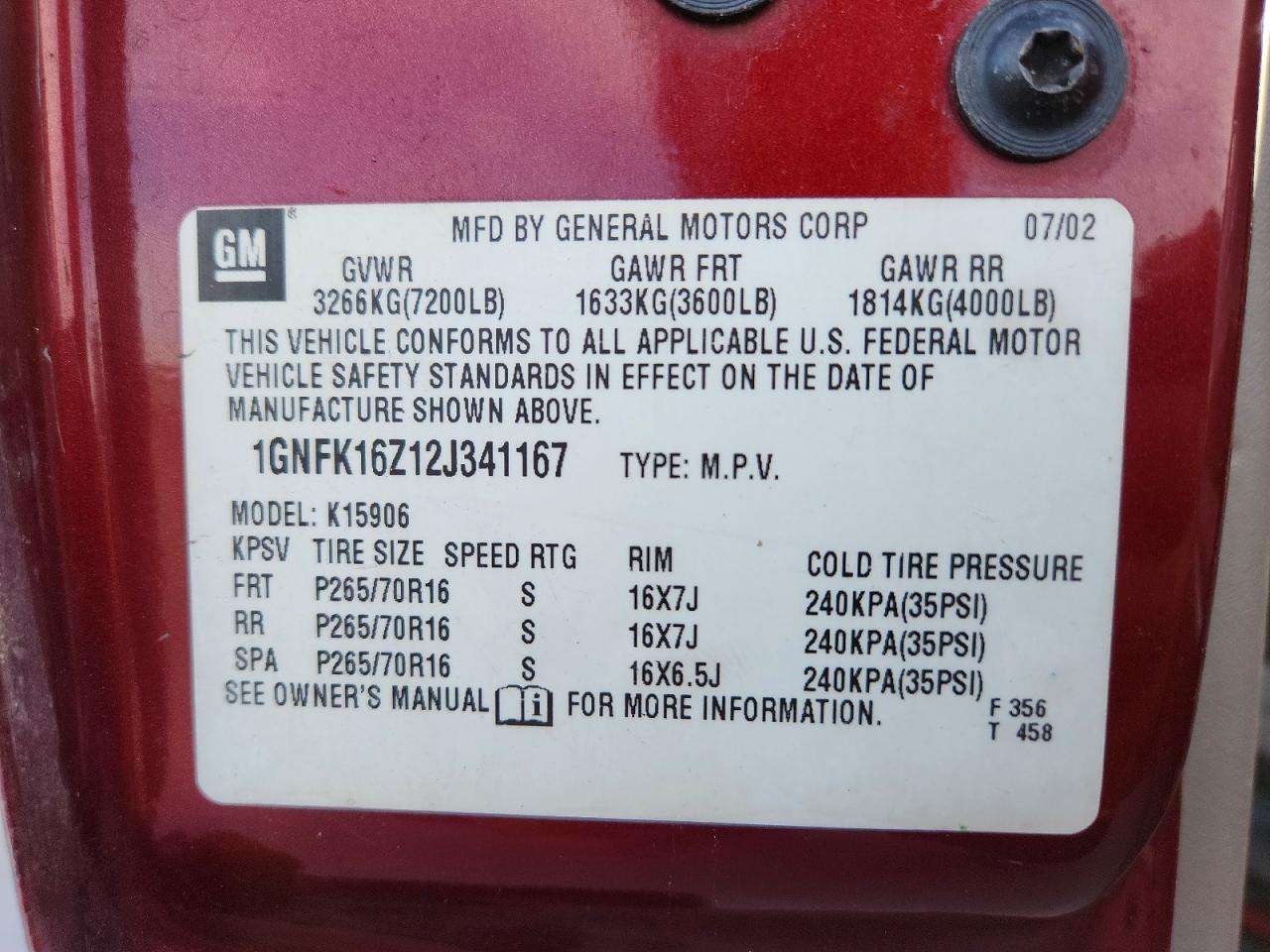 2002 CHEVROLET SUBURBAN K1500 photo 13