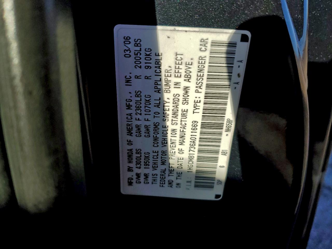2006 HONDA ACCORD EX photo 12
